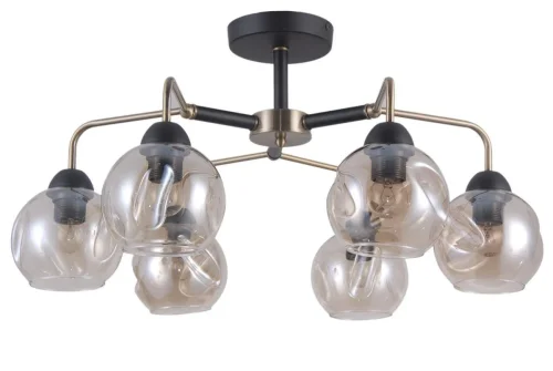 Люстра потолочная 75152/6C ANTIQUE Natali Kovaltseva прозрачная янтарная на 6 ламп, основание бронзовое в стиле современный шар фото 2